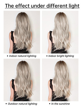 女性用ロングウィッグ ライトグレー ストレート 耐熱ファイバー エレガント 乱れたロング 合成ウィッグ