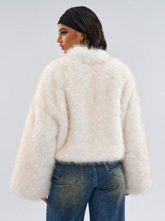 フェイクファーコート ホワイト ウエストラインなし 長袖 フェイクファーコート オーバーサイズ レディースコート