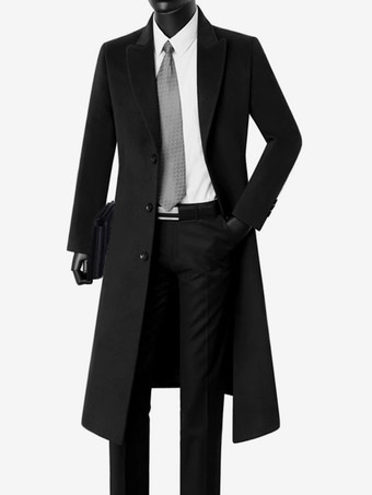 ブラック メンズ ウールコート ラペルカラー ロングライン ブルー スリムフィット ジャケット