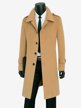 メンズ キャメル シック スリムフィット ロング スリムフィット コート