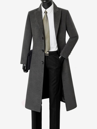 グレイメンズ ウールコート ラペルカラー ロングライン ブルー スリムフィット ジャケット