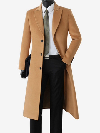ラクダ色 メンズ ウールコート ラペルカラー ロングライン ブルー スリムフィット ジャケット