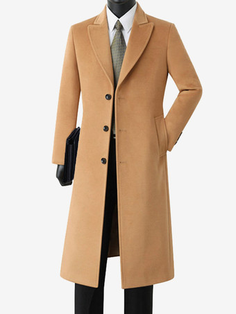 メンズ ウールコート ラペルカラー ロングライン ブルー スリムフィット ジャケット