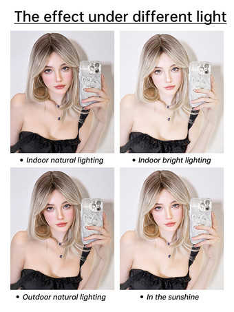 Parrucche Medie Parrucche Sintetiche Parrucche da Donna Oro Chiaro Lisce Fibra Resistente al Calore Parrucca Media Media Per Donna