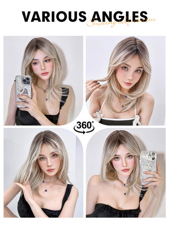 Parrucche Medie Parrucche Sintetiche Parrucche da Donna Oro Chiaro Lisce Fibra Resistente al Calore Parrucca Media Media Per Donna