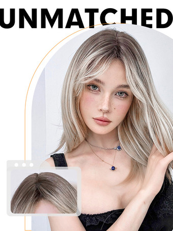 Parrucche Medie Parrucche Sintetiche Parrucche da Donna Oro Chiaro Lisce Fibra Resistente al Calore Parrucca Media Media Per Donna