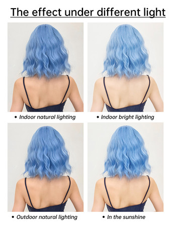 合成ウィッグ ライトスカイブルー カーリー 耐熱ファイバー 乱れたショート レディース 女性用 ショートウィッグ