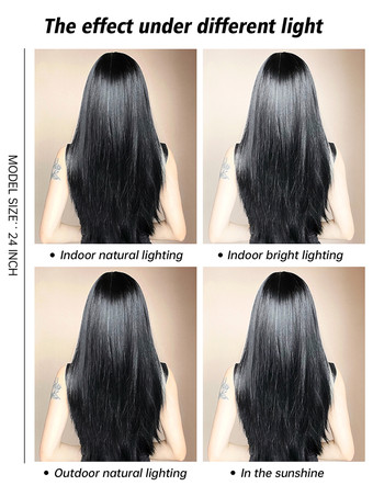 女性用ロングウィッグ ブラック 鈍いフリンジ 耐熱ファイバー インフォーマル レイヤード ロング 合成ウィッグ