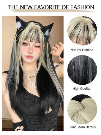 女性用ロングウィッグ ブラック 鈍いフリンジ 耐熱ファイバー インフォーマル レイヤード ロング 合成ウィッグ