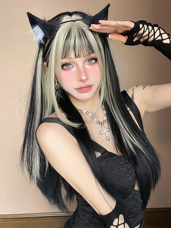 女性用ロングウィッグ ブラック 鈍いフリンジ 耐熱ファイバー インフォーマル レイヤード ロング 合成ウィッグ