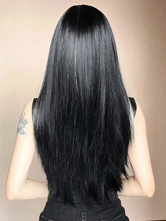 女性用ロングウィッグ ブラック 鈍いフリンジ 耐熱ファイバー インフォーマル レイヤード ロング 合成ウィッグ