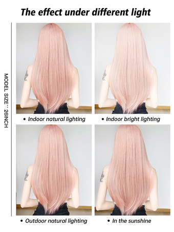 Lange Perücke für Frauen rosa stumpfe Fransen hitzebeständige Faser schöne geschichtete lange synthetische Perücken