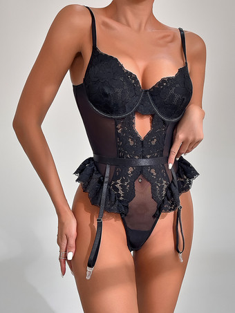 ブラック 女性用ランジェリー レース パープル ブラック テディ