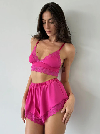 ローズレッドパジャマセット ローズレース 室内用ランジェリー 寝間着