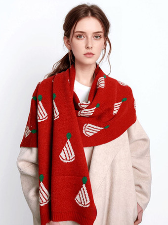 レッド 女性用スカーフ 美しいクリスマス柄