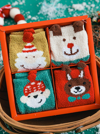 グリーン ソックス グリーン コーラル フリース カラーブロック