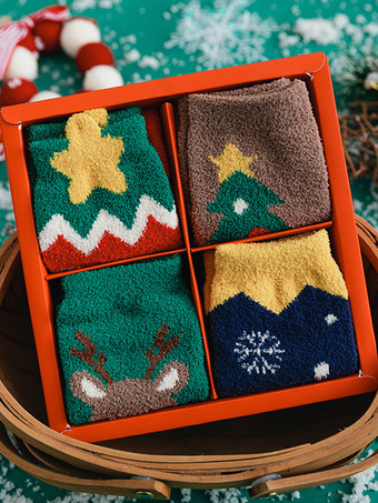 ブラウンソックス グリーン コーラル フリース カラーブロック