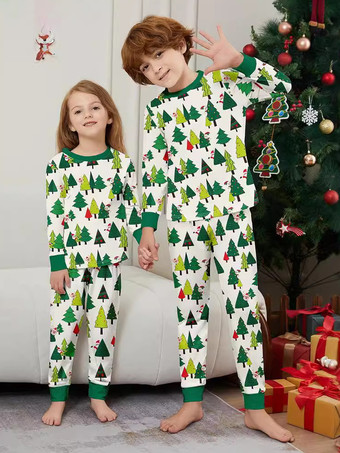 Christmas Matching Family Pajamas Toddler's Kid's Polyester Christmas Pattern Pants Top