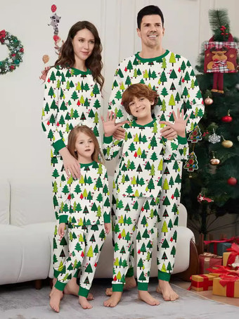 Green Christmas Matching Family Pajamas Toddler's Kid's Polyester Christmas Pattern Pants Top