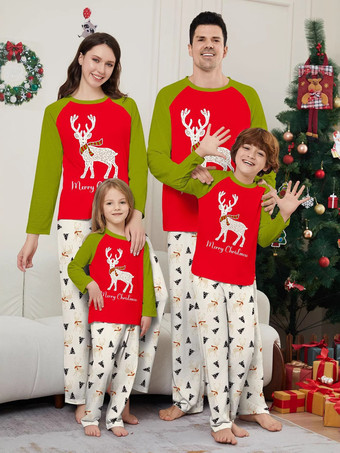 ホワイト 家族で揃うクリスマスパジャマ 大人用 子供用 ポリエステル クリスマス柄 トップパンツ
