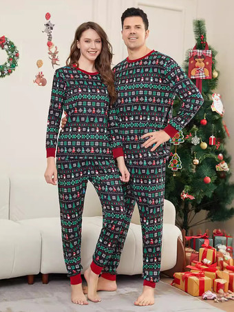 クリスマスお揃いファミリーパジャマ 子供用 大人用 ポリエステル クリスマス柄 トップパンツ