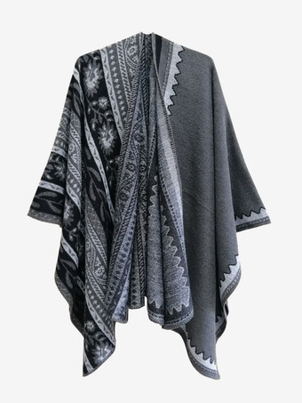 グレイレディース ポンチョ チェック柄 Vネック レッド ケープ