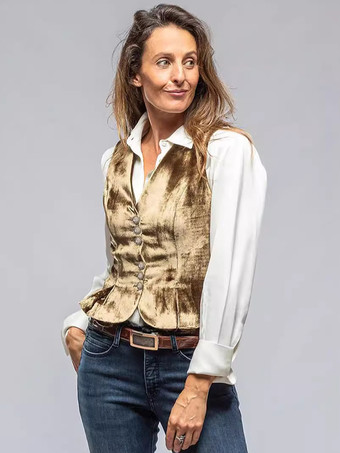 ゴールド バーガンディ キャミトップ Vネック ボタン シック ポリエステル レディース キャミソール