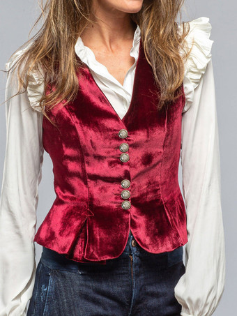 バーガンディ キャミトップ Vネック ボタン シック ポリエステル レディース キャミソール
