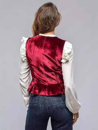 バーガンディ キャミトップ Vネック ボタン シック ポリエステル レディース キャミソール