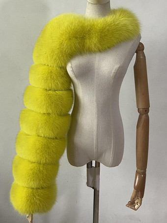 イエローフェイクファーコート ブラック ウエストラインなし アシンメトリー レディースコート