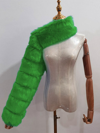 グリーン フェイクファーコート ブラック ウエストラインなし アシンメトリー レディースコート