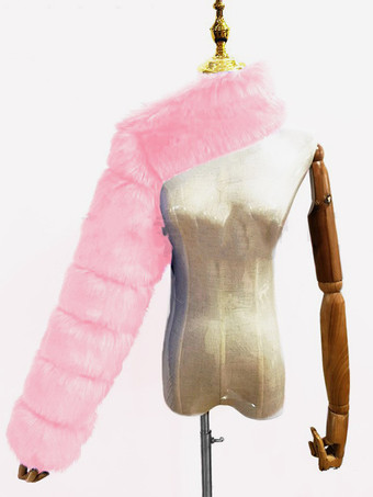 ピンクフェイクファーコート ブラック ウエストラインなし アシンメトリー レディースコート