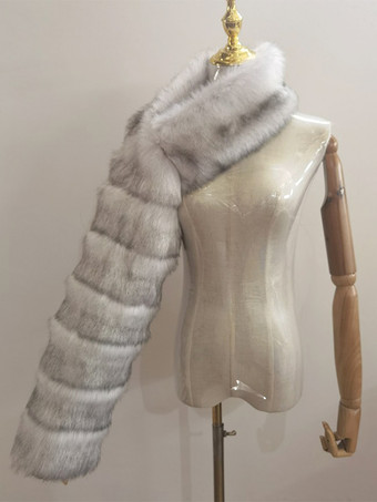 ライトグレーフェイクファーコート ブラック ウエストラインなし アシンメトリー レディースコート