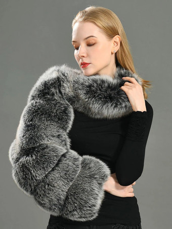 ダークグレー フェイクファーコート ブラック ウエストラインなし アシンメトリー レディースコート