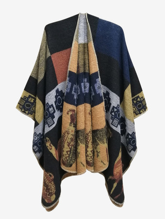 イエローレディース ポンチョ チェック柄 Vネック レッド ケープ