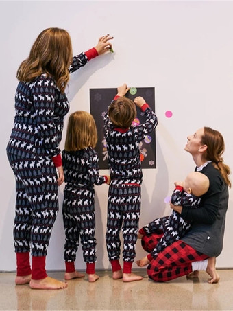 SchwarzPassender Weihnachtspyjama für die Familie für Erwachsene und Kleinkinder aus Polyester mit Weihnachtsmuster Hose Oberteil