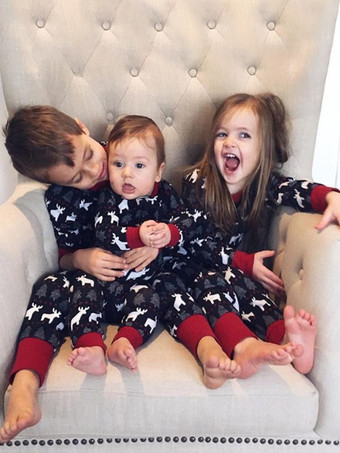 Passender Weihnachtspyjama für die Familie für Erwachsene und Kleinkinder aus Polyester mit Weihnachtsmuster Hose Oberteil