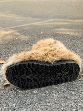 フェイクファー アンクルブーツ ヒョウ柄 ラウンドトゥ 冬用ブーツ