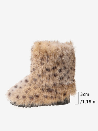 フェイクファー アンクルブーツ ヒョウ柄 ラウンドトゥ 冬用ブーツ