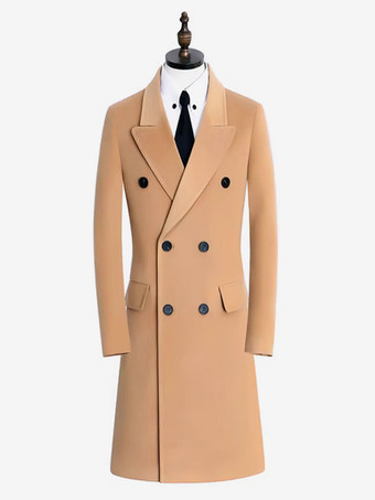 ラクダ色 メンズ冬用ウールコートミドル丈ダブルブレストスーツ