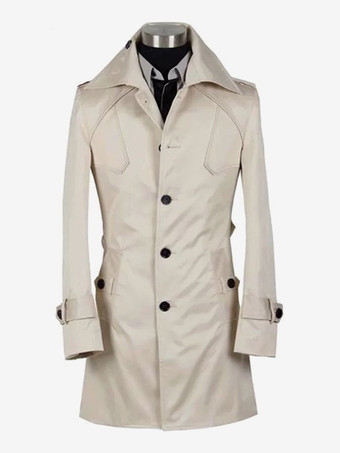 アプリコットシンプルなミドル丈ウィンドブレーカー メンズビジネスコート スリムブリティッシュコート
