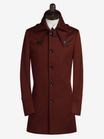 ワインレッド メンズスーツコート ミドル丈 シンプルビジネスコート 英国スタイル フォーマルコート