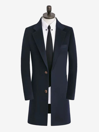 ディープブルーメンズスーツコート ミドル丈ビジネスコート 英国スタイルフォーマルウールスーツ
