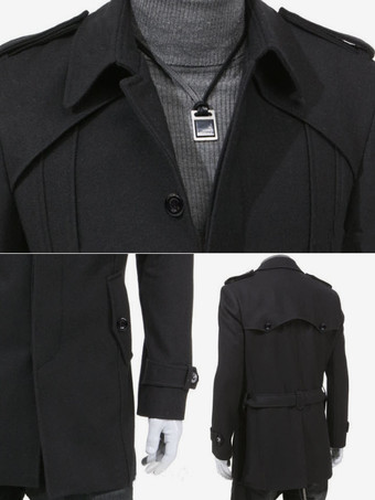 メンズ ウールコート 長袖 ベルトコート