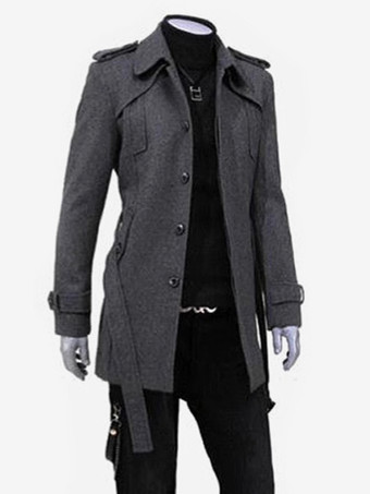 メンズ ウールコート 長袖 ベルトコート