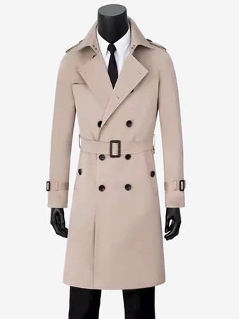 アイボリー メンズダブルブレストコート ミドル丈スリムコート ブリティッシュスタイル ウィンドブレーカー