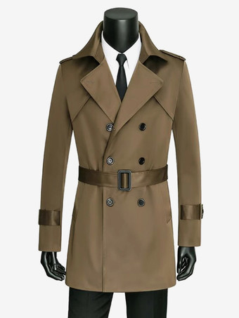 ブラウン メンズ ダブルブレストコート スリムフィットコート ブリティッシュ ウィンドブレーカー