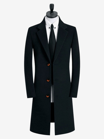 ブラック メンズスーツコート ターンダウンカラー カジュアル エレガント シングルブレストコート