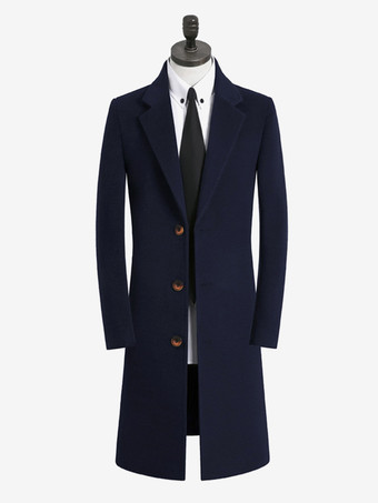 ディープブルーメンズスーツコート ターンダウンカラー カジュアル エレガント シングルブレストコート