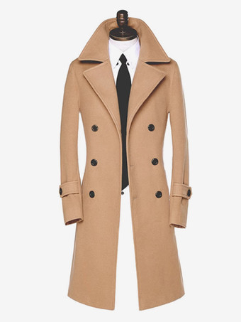 ラクダ色 メンズスーツコート ダブルブレスト ターンダウンカラー シック ブラック モダン